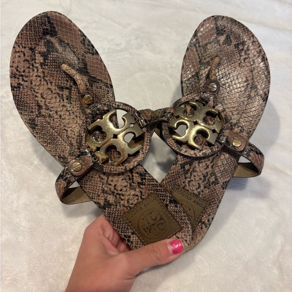 Tory Burch Tan Snake Print Sandals